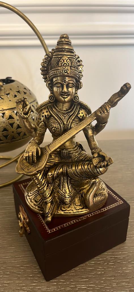 Brass Goddess Saraswati with Sitar