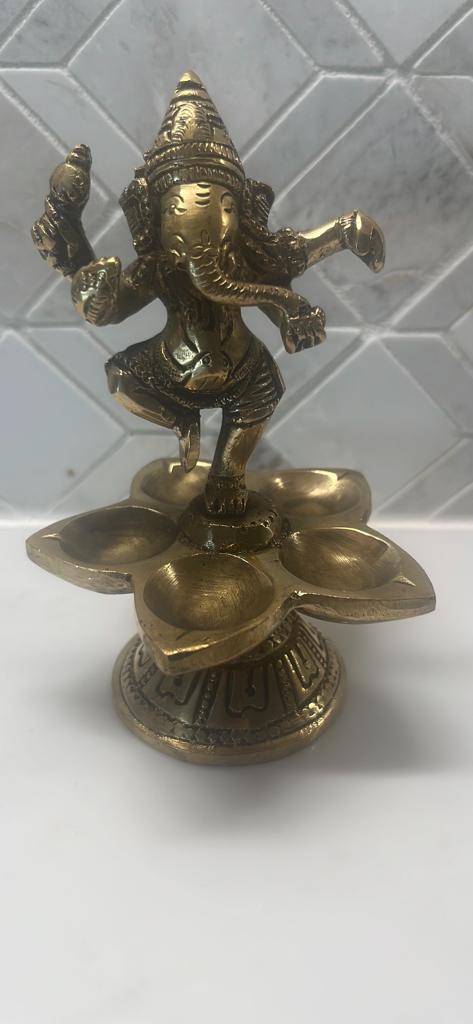 Brass Lord Ganesh with 5 deepaks