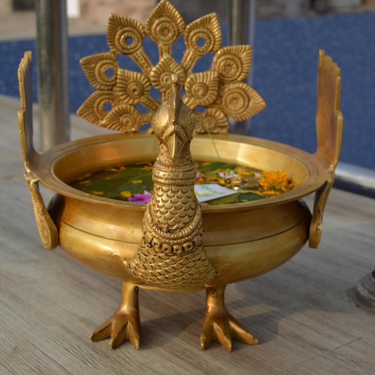 Brass Peacock Urli