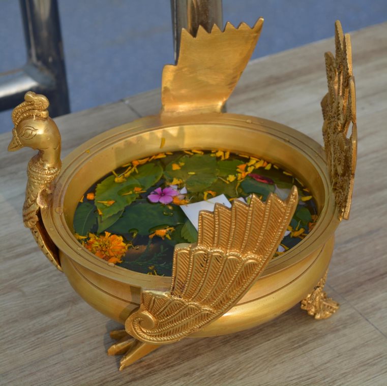 Brass Peacock Urli