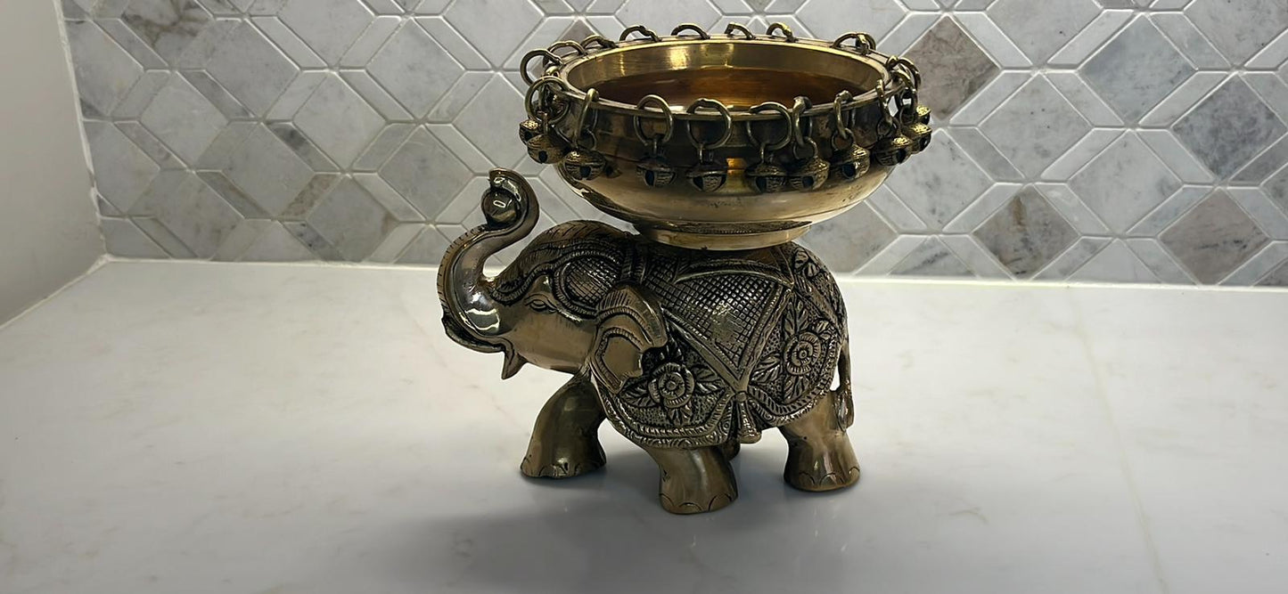 Brass Elephant Urli with Bells