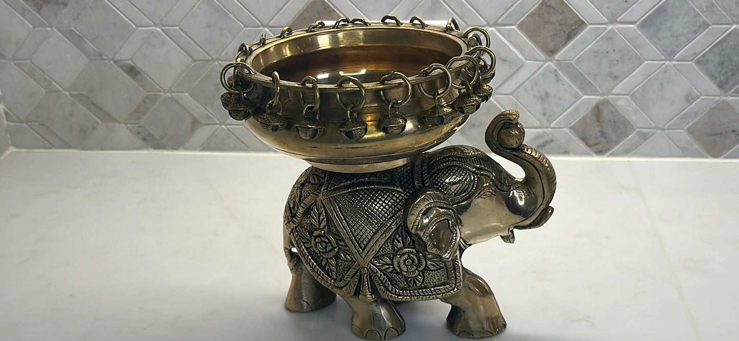 Brass Elephant Urli with Bells