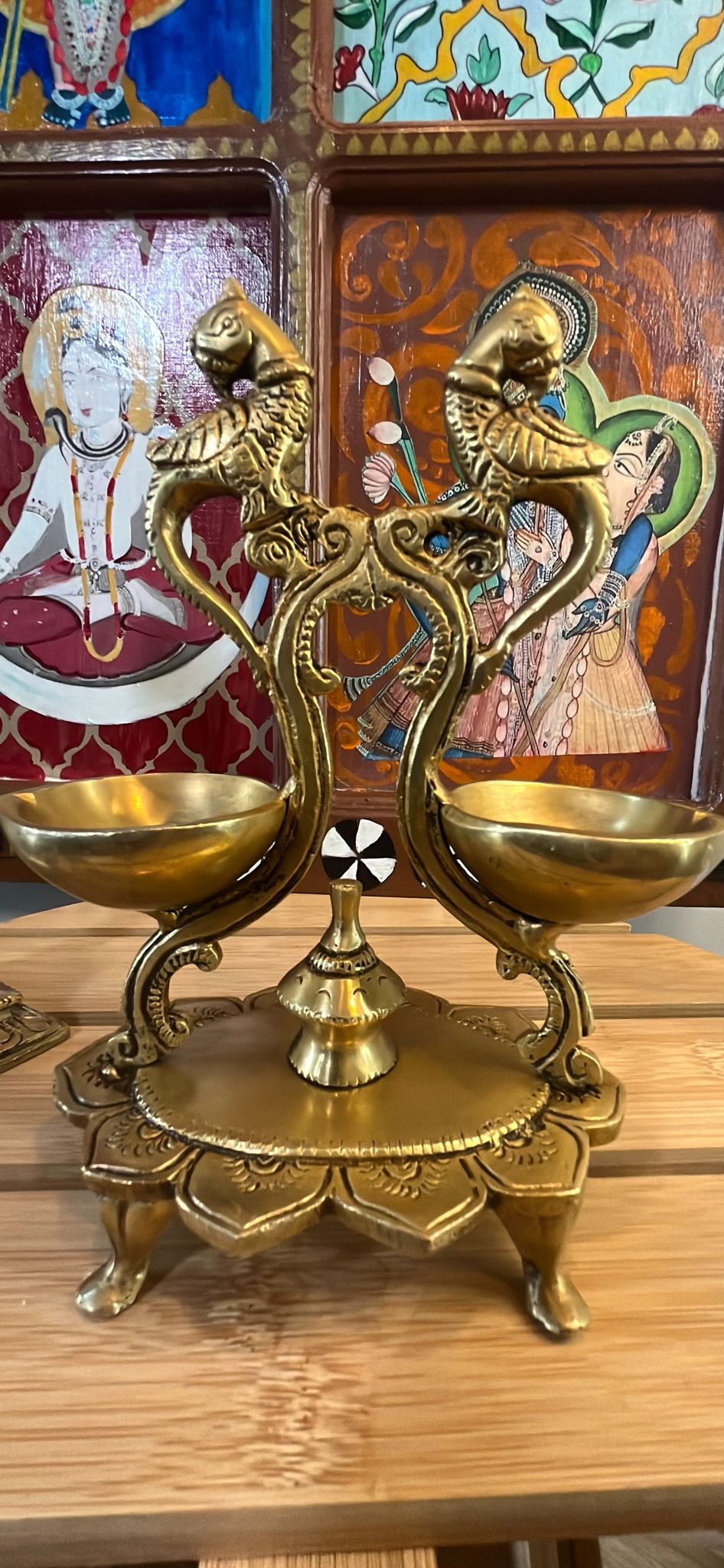 brass peacock lotus feet diya