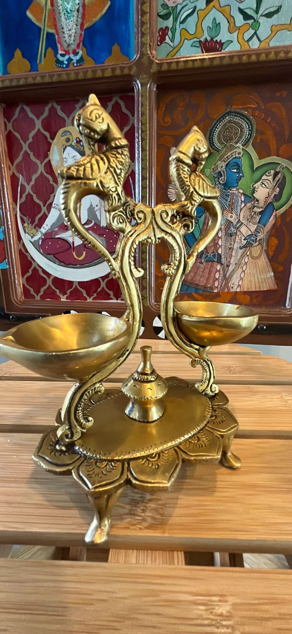 brass peacock lotus feet diya