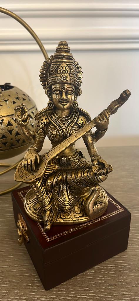 Brass Goddess Saraswati with Sitar